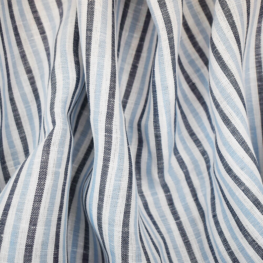 Dark Blue-Blue-White Spence Bryson Stripe Irish Linen Slub Woven Fabric By the Yard