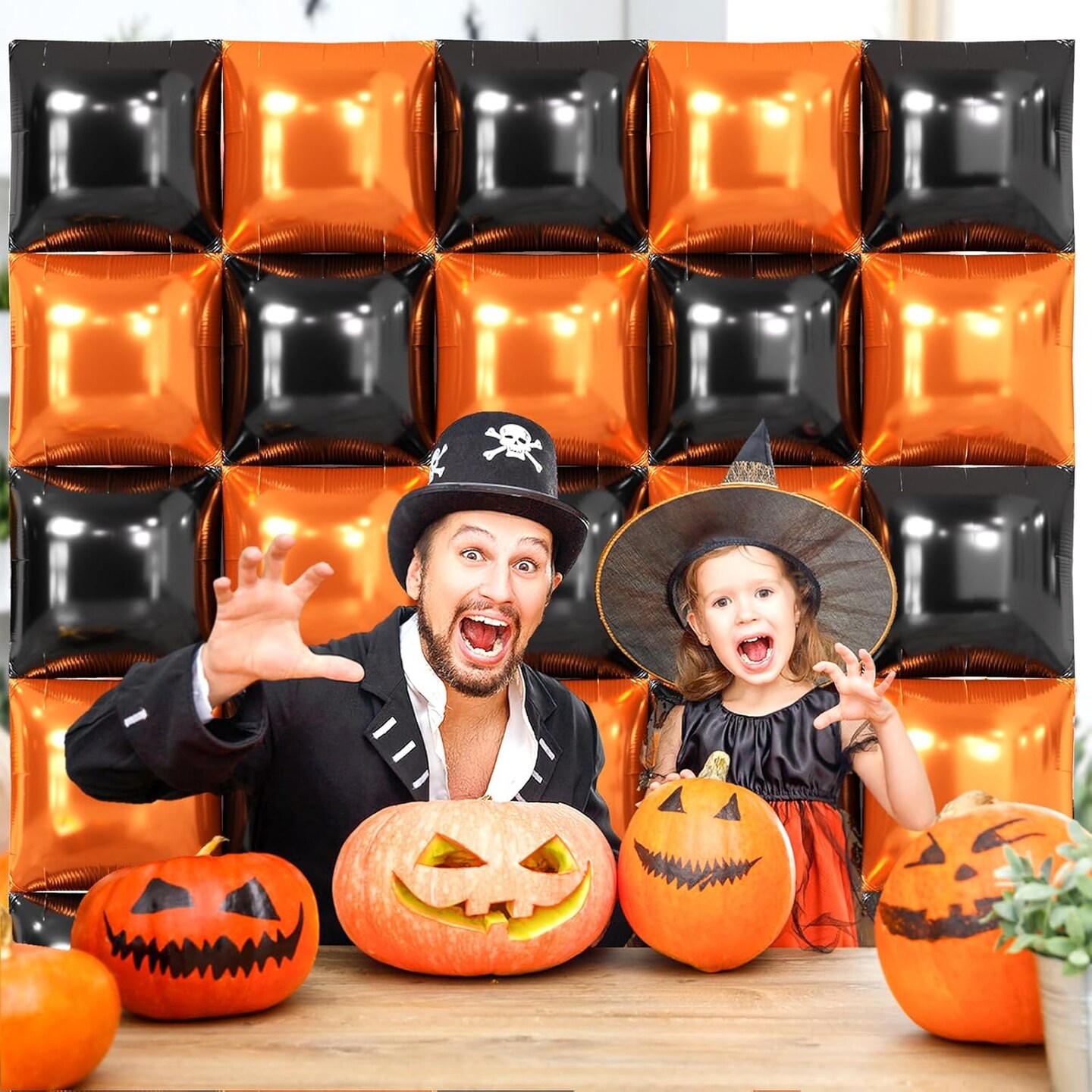 Foil Balloons Wall Backdrop Double Sided Black(D05 - Black and Orange)