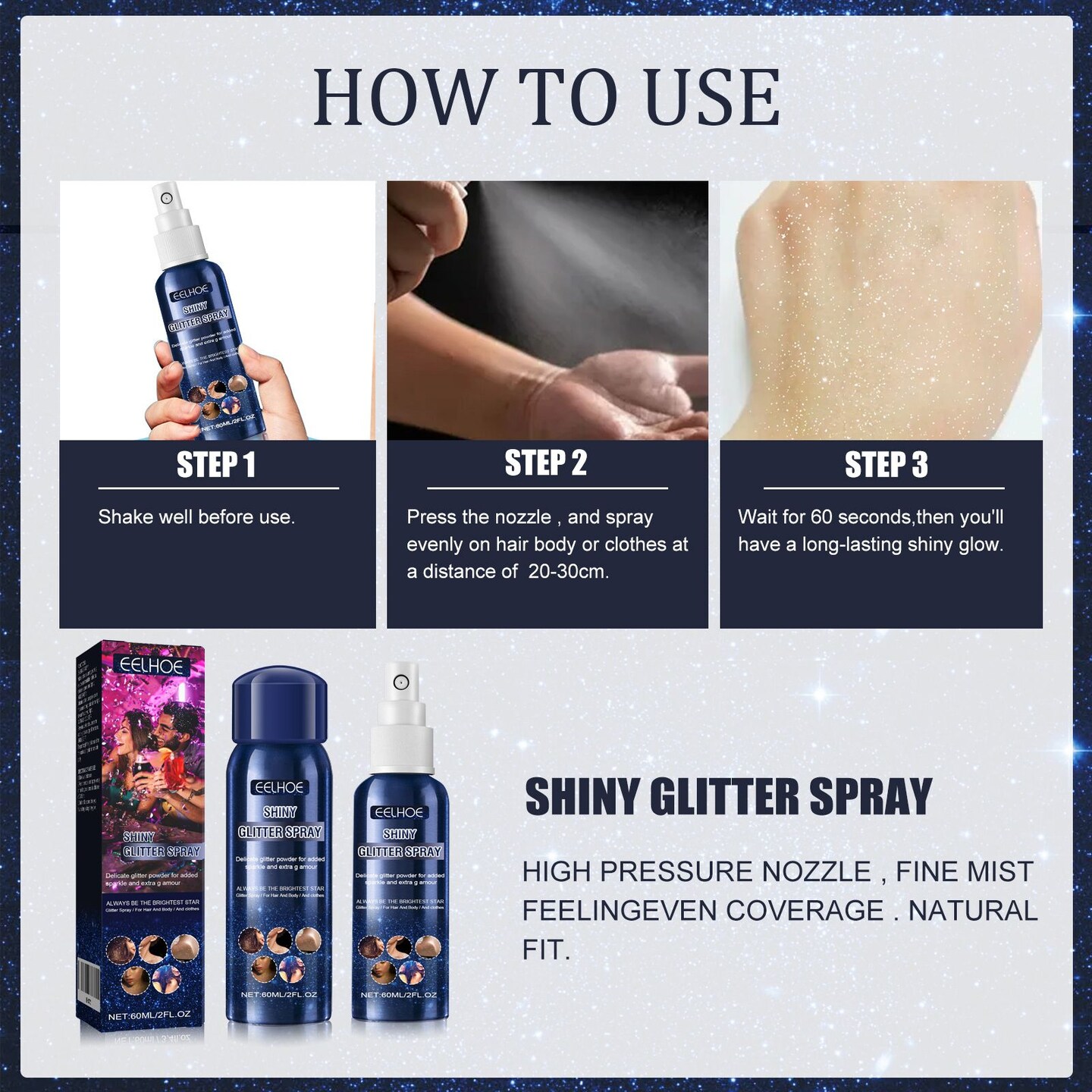 Glitter Spray, Halloween Brightening Makeup Night Club Party Clothing Highlights Skin Brightening Powder