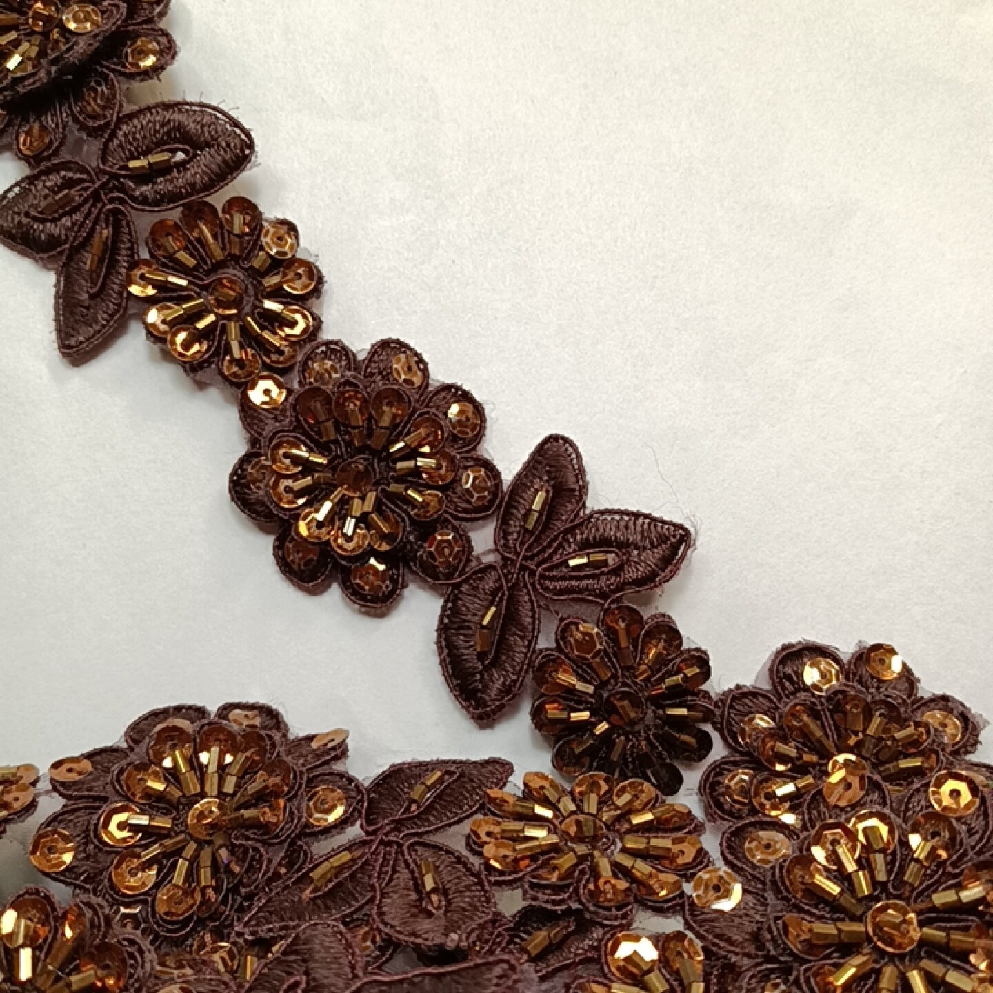 1 Yard 3D Floral Beaded &#x26; Corded Lace Trimming on 100% Polyester Organza 2&#x2033; Wide