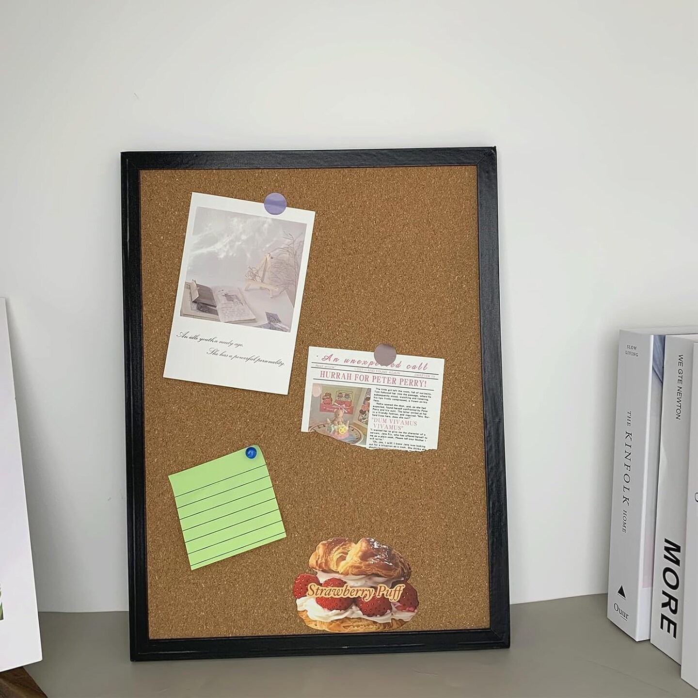 Black Cork Bulletin Board with Oak Wood Finish Frame (15.7 X 12 Inches)