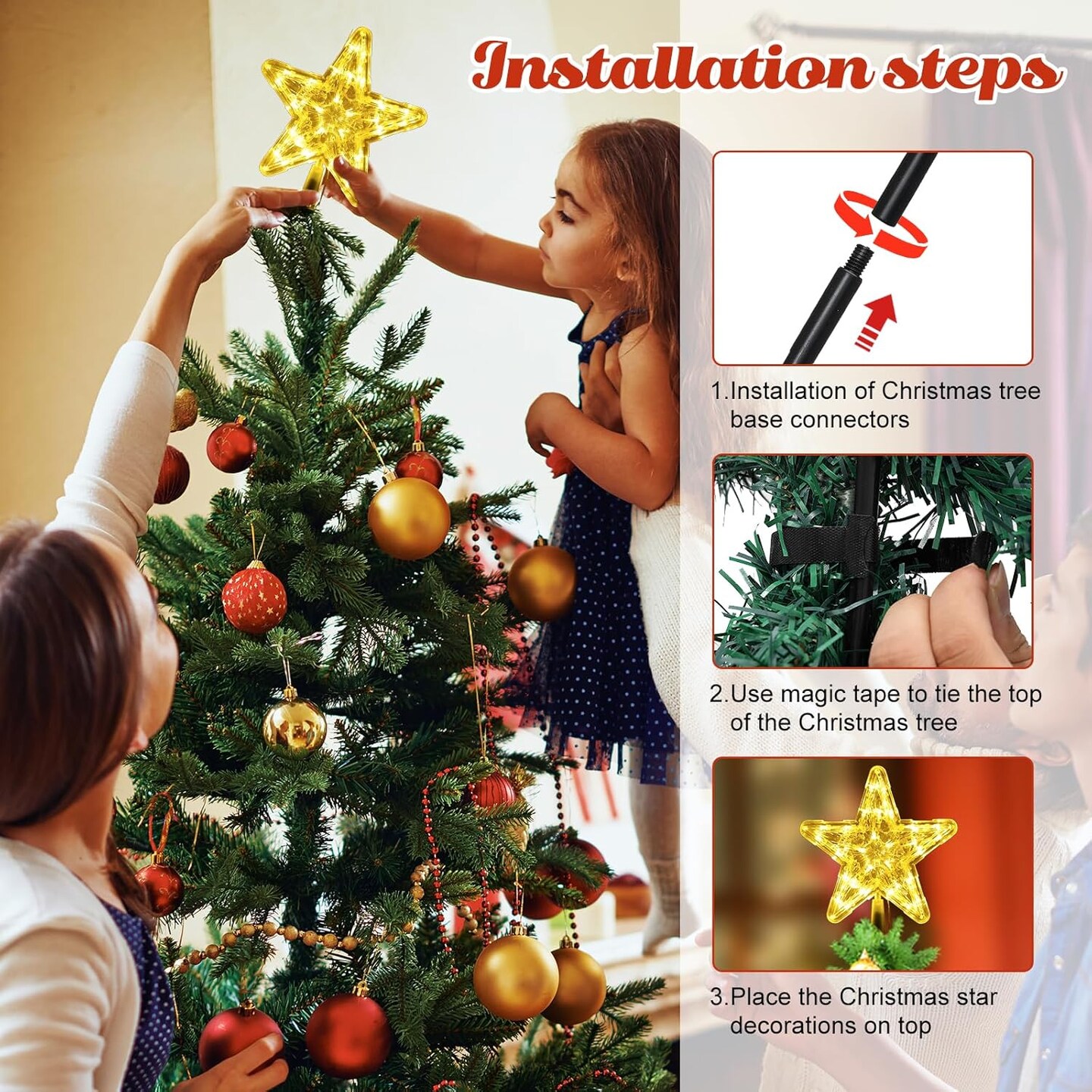 Christmas Tree Topper Lighted, 9 Inch Star-Shaped Tree Topper, Heavy-Duty Star-Shaped Decoration