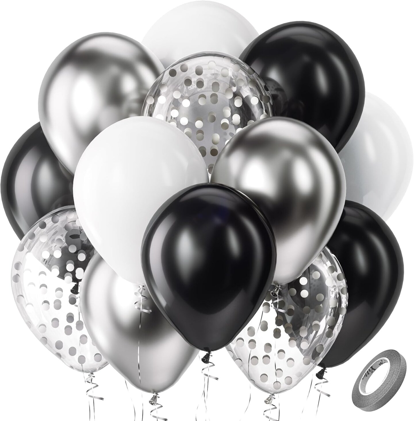 Black Silver Confetti Latex Balloons(Black and Silver)