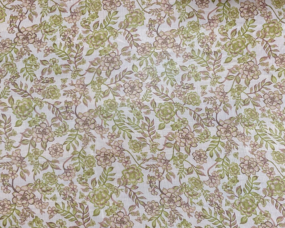 Green-White-Multi Poly Floral Printed Crinkle Yoryu Chiffon Woven Fabric By the Yard
