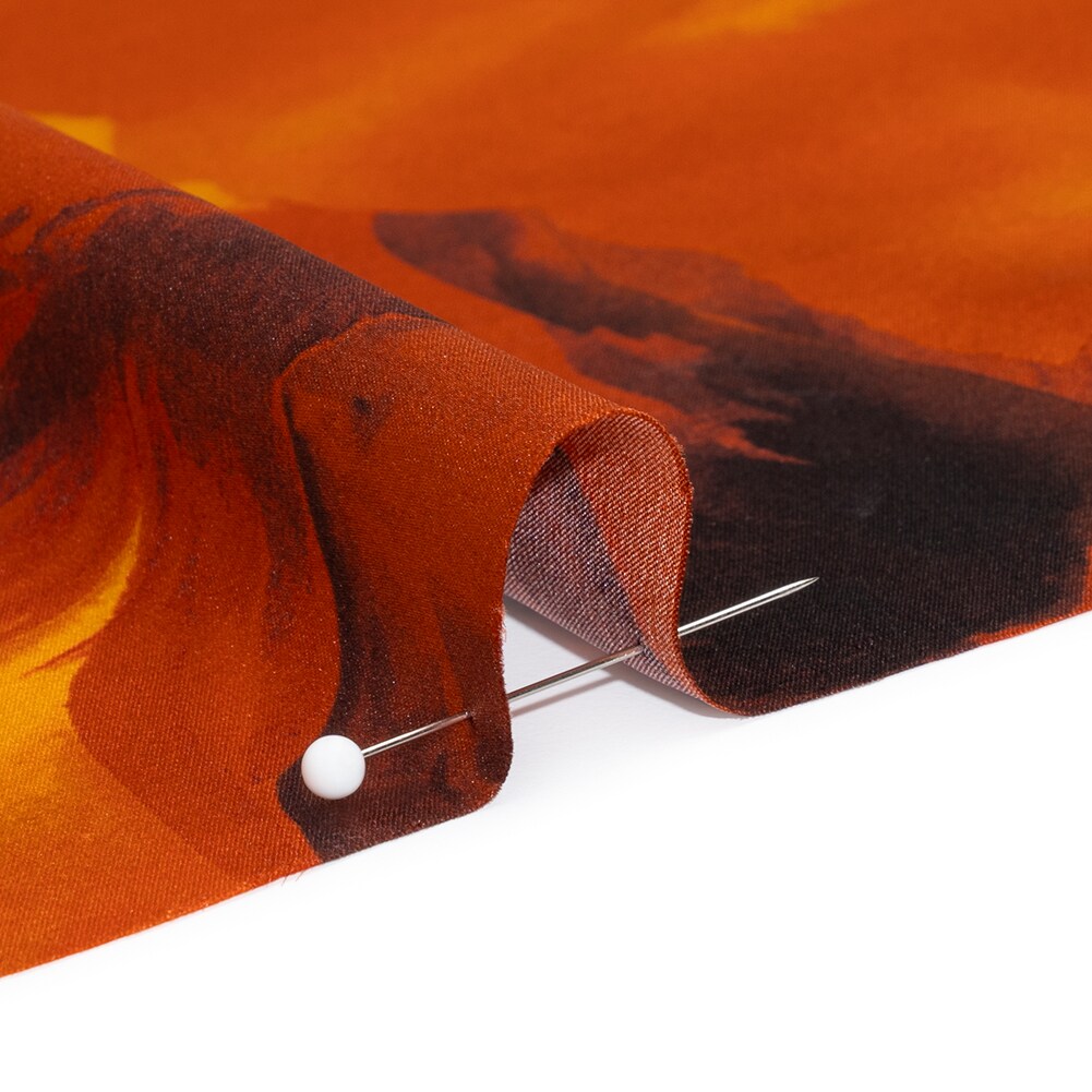 1 Yard Italian Dark Orange Golden Yellow and Russet Brown Painterly Flowers Silk Charmeuse Fabric 53 inch Width