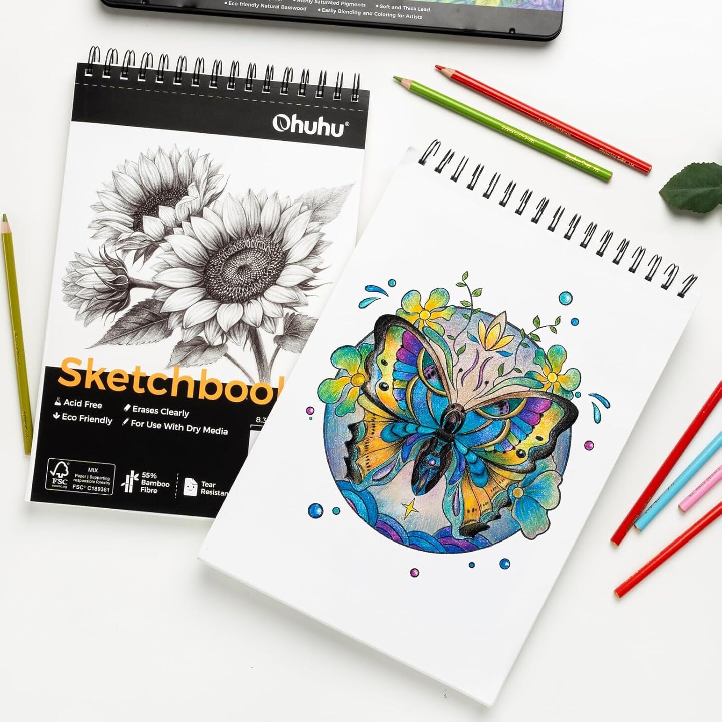 Ohuhu 72 Colored Pencil Set + 9&#x22; x 12&#x22; Sketchbook, Oil-Based Pencils &#x26; Spiral-Bound Drawing Pad for Artists, Adults &#x26; Beginners