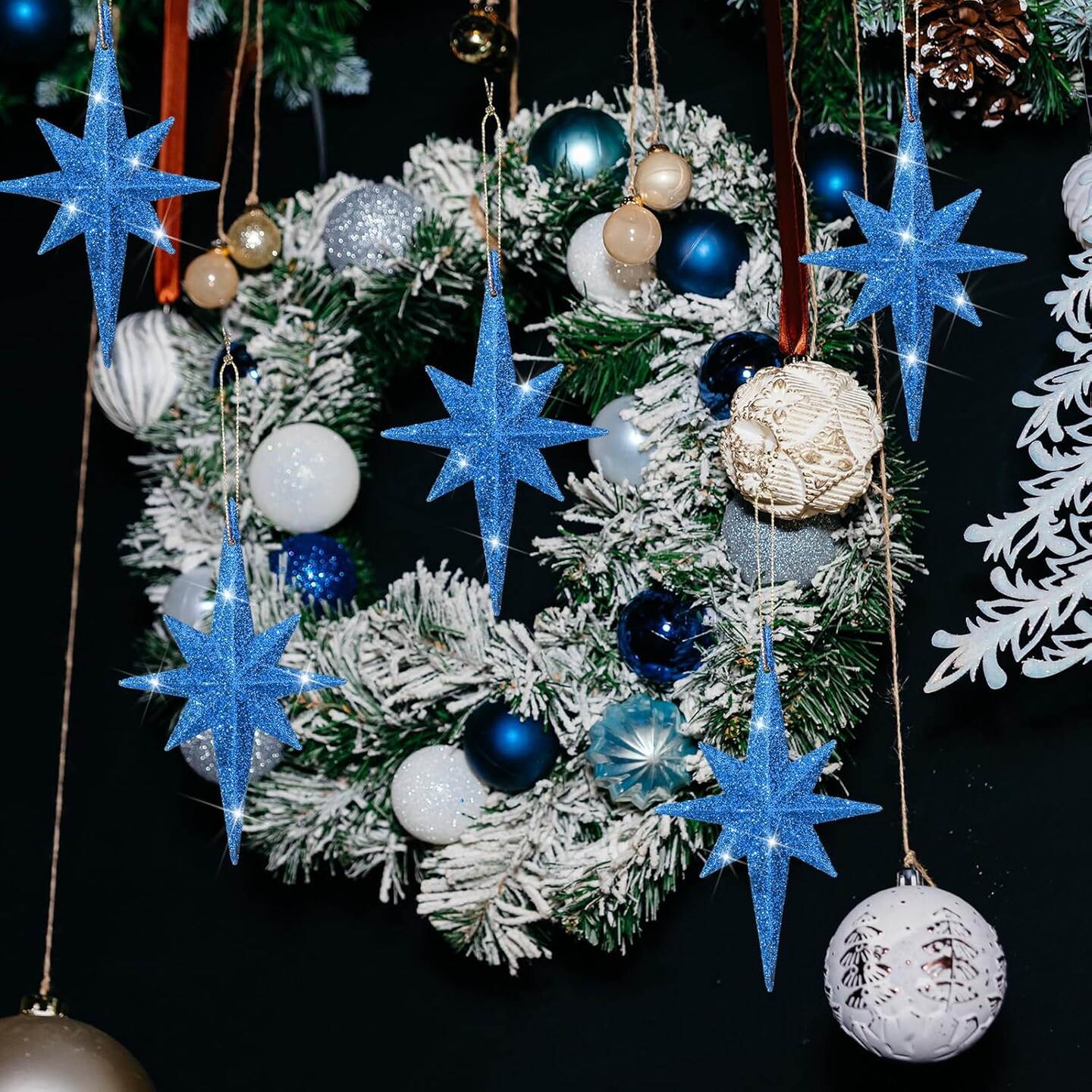 12 Pcs Christmas Bethlehem Star Ornament 4.72 x 2.95 Inch (Blue)