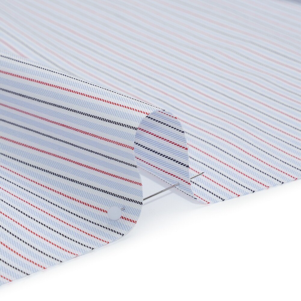 1 Yard Baby Blue Red and Black Stripes Cotton Twill Shirting 56 inch Width