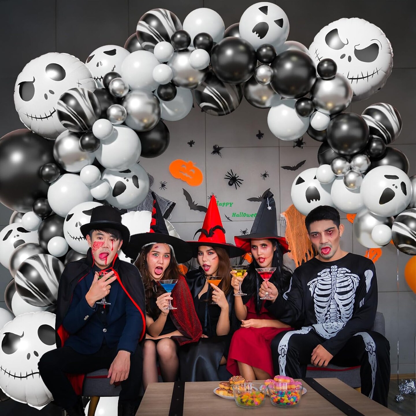Halloween Balloon Arch Garland Kit (Black White - Skull)