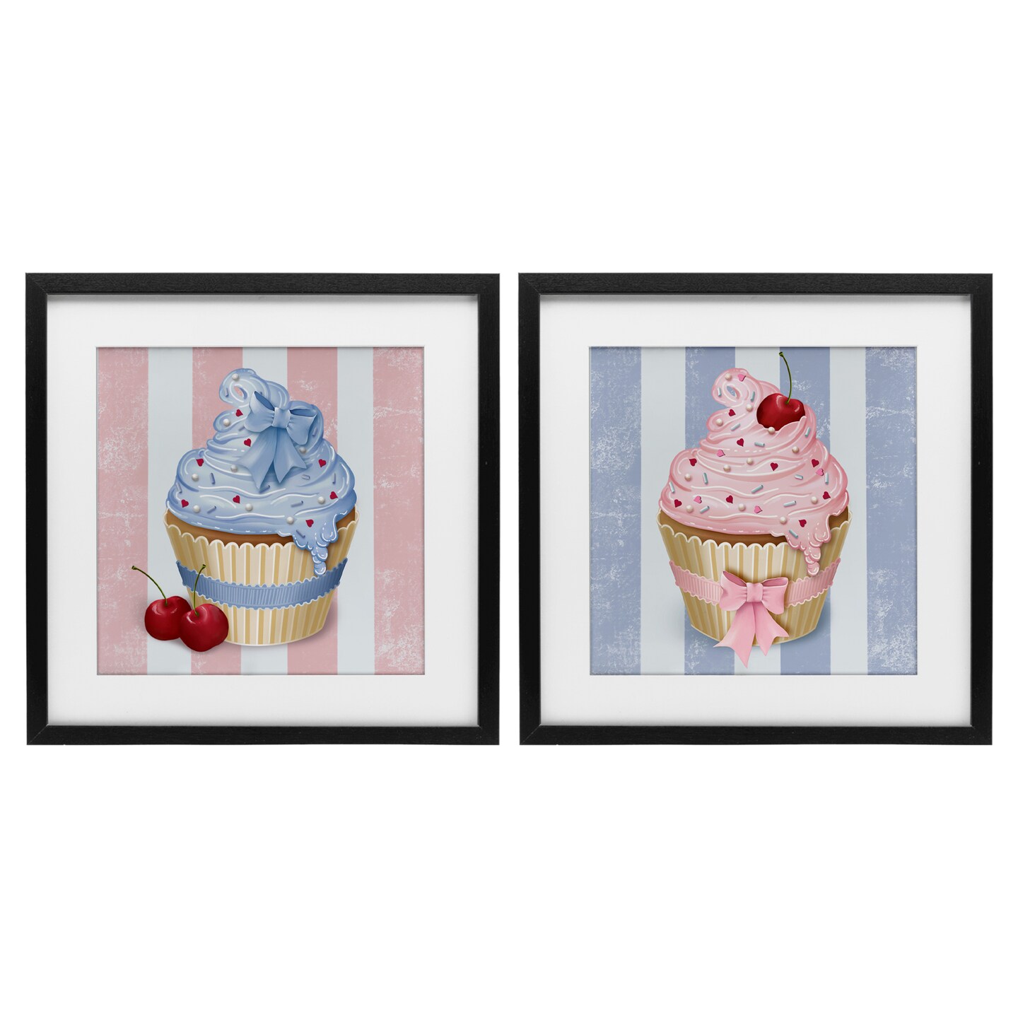 Stupell Industries Pink & Blue Cupcakes 2pc Framed Print Under Glass Set, design by Lori Mosley
