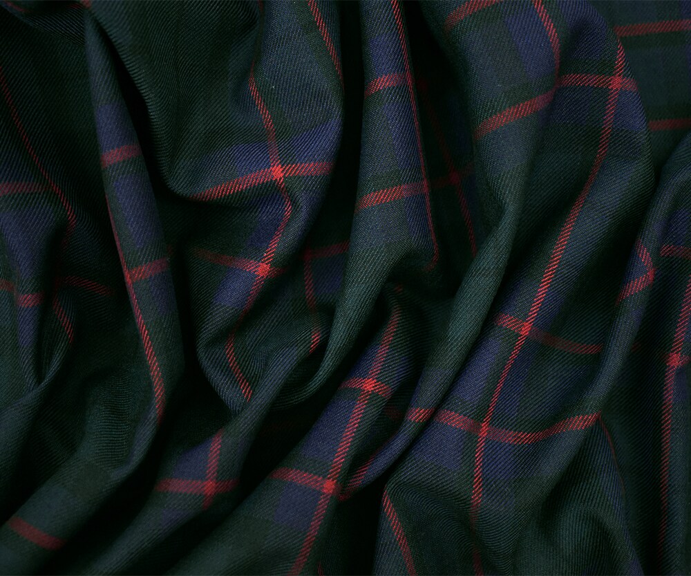 Blue-Red-Multi Poly-Wool Blend Plaid Woven Twill Suiting Woven Fabric By the Yard