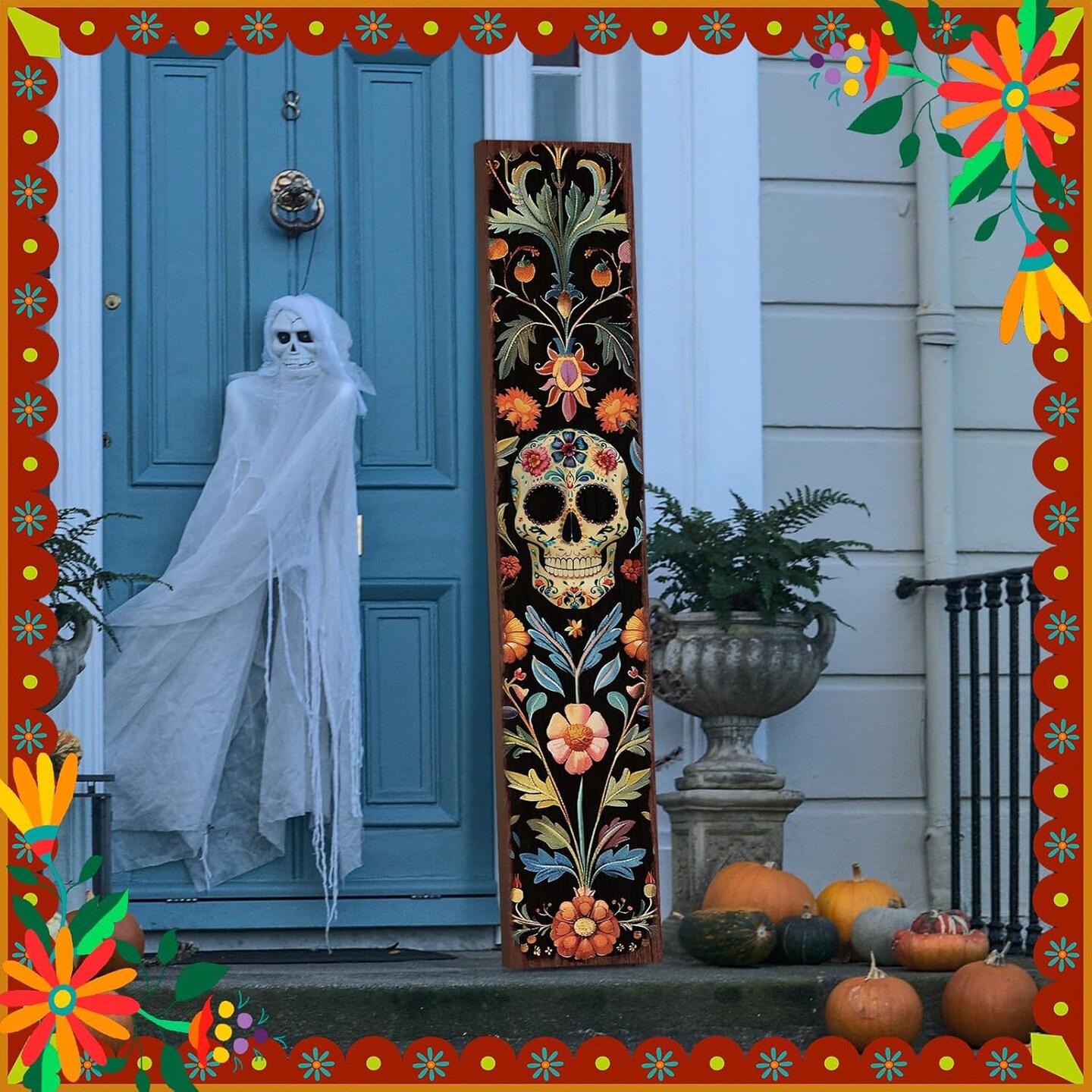 Day of the Dead Porch Sign 42 Inch Halloween Front Porch Sign(Day of the Dead)