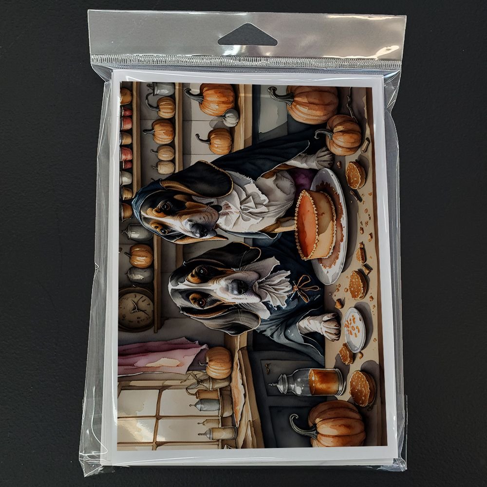 Edge Collections - 5" x 7" - Multicolor - Whimsical Basset Hound Fall Kitchen Pumpkins Greeting Cards - 8 Pieces