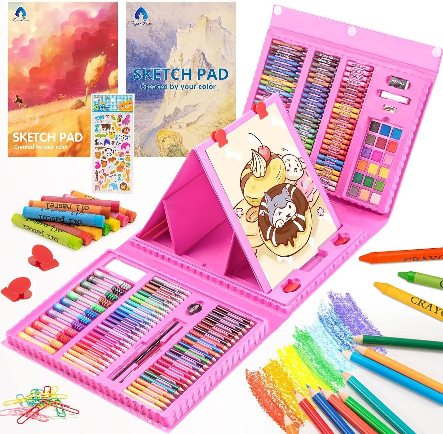 240-Piece Drawing Art Kit, Gifts for Kids Girls Boys Teens (Pink)
