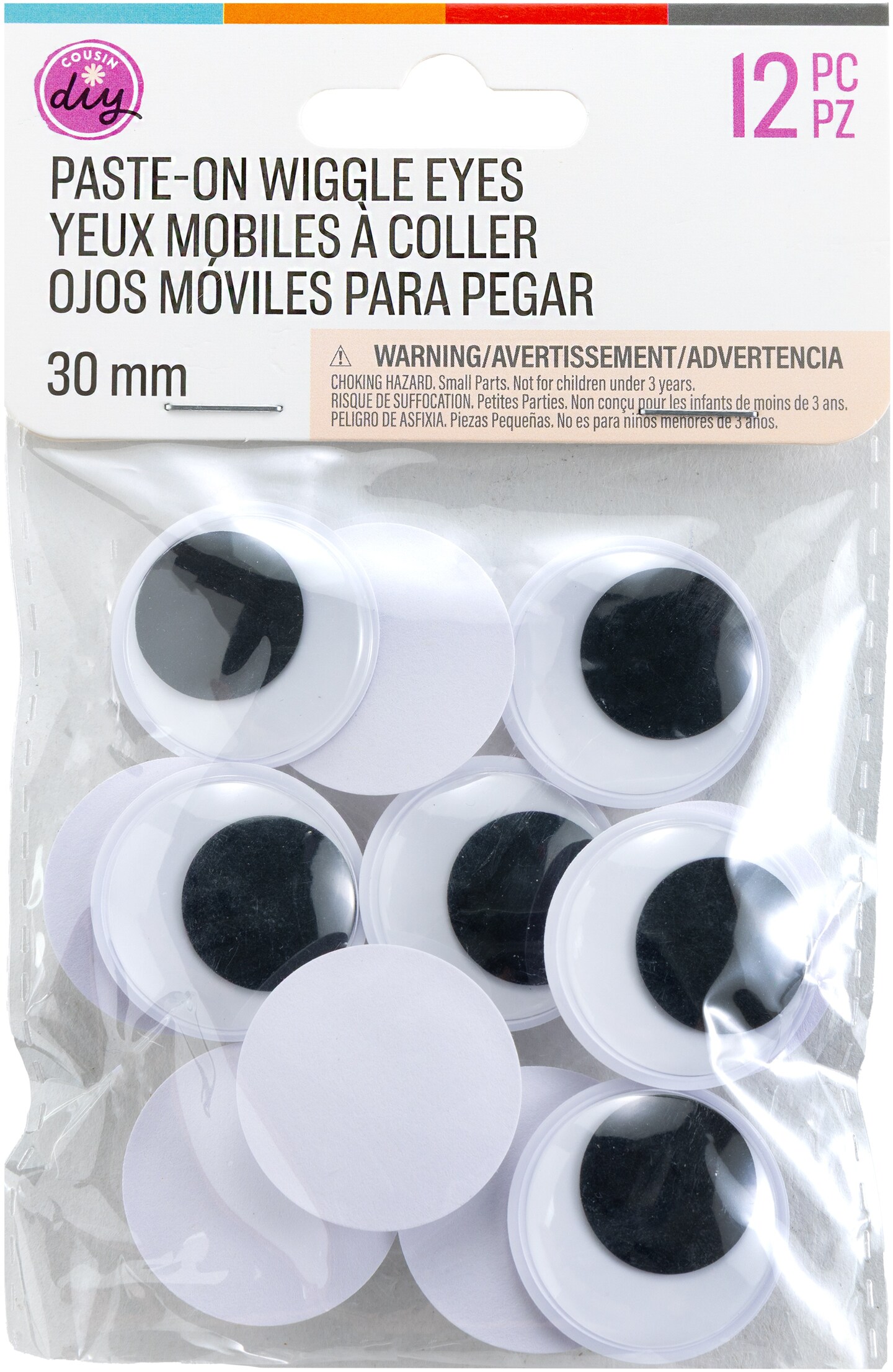 CousinDIY Paste-On Wiggle Eyes 30mm 12/Pkg-Black