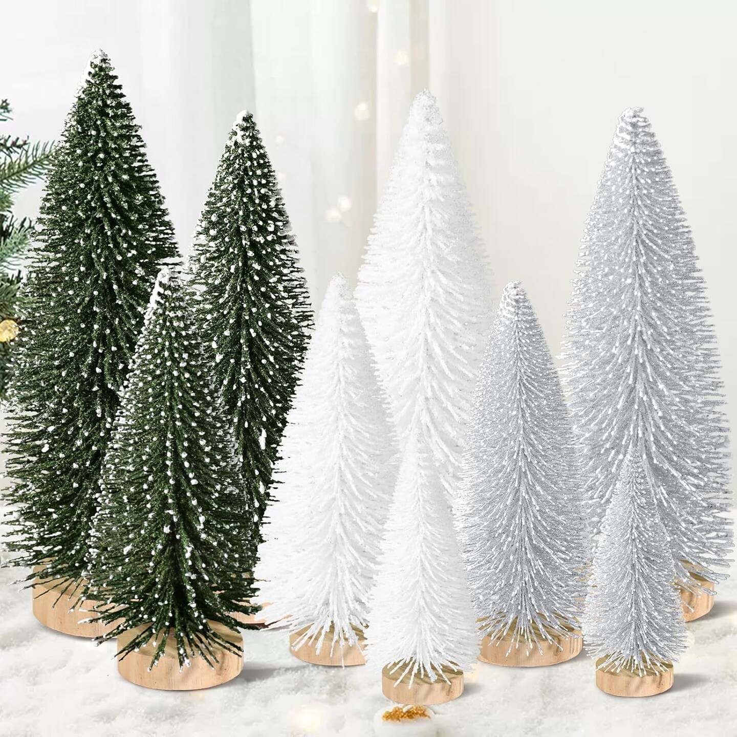 9pcs Mini Christmas Tree Desktop(9pcs Green-silver-white)