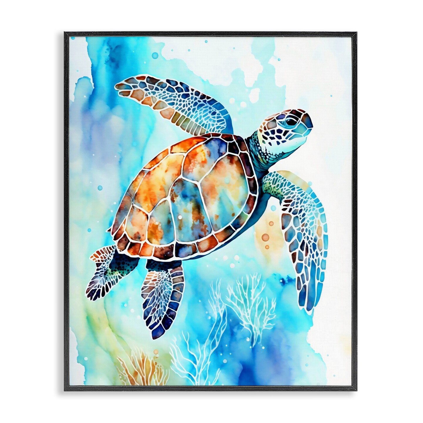 Stupell Industries Watercolor Style Sea Turtle Framed Giclee, design by LSR Creative Studio