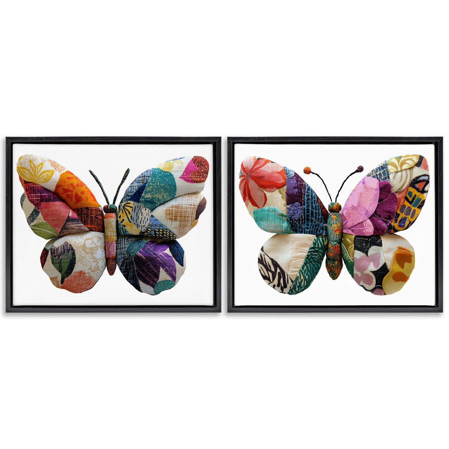 Stupell Industries Unique Patchworked Butterflies 2pc Floating Frame Set, design by Annabelle Hall