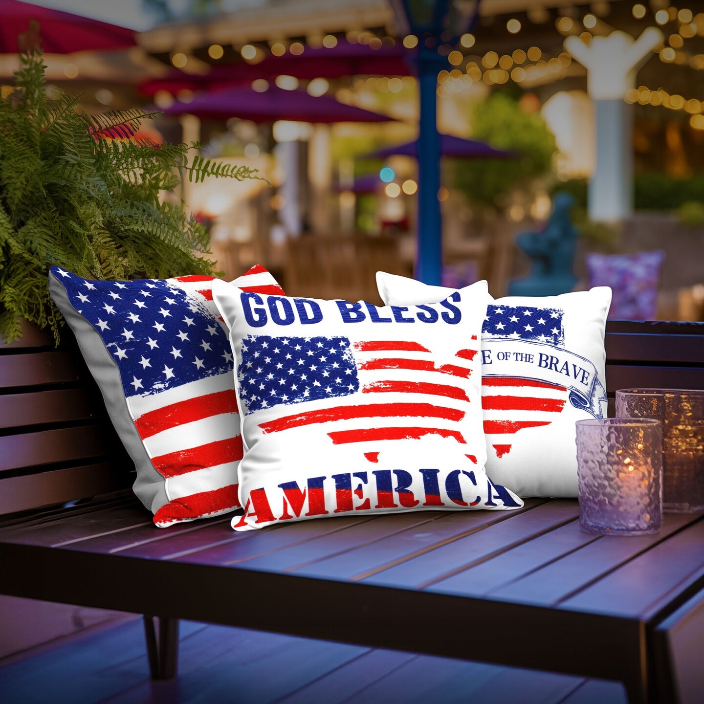G128 Patriotic Decoration Land of Free Waterproof Throw Pillow | 18 x 18 in | Set of 4, Beautiful Cushion Covers for Independence Memorial Day Sofa Couch Decoration, Pillow Insert Included