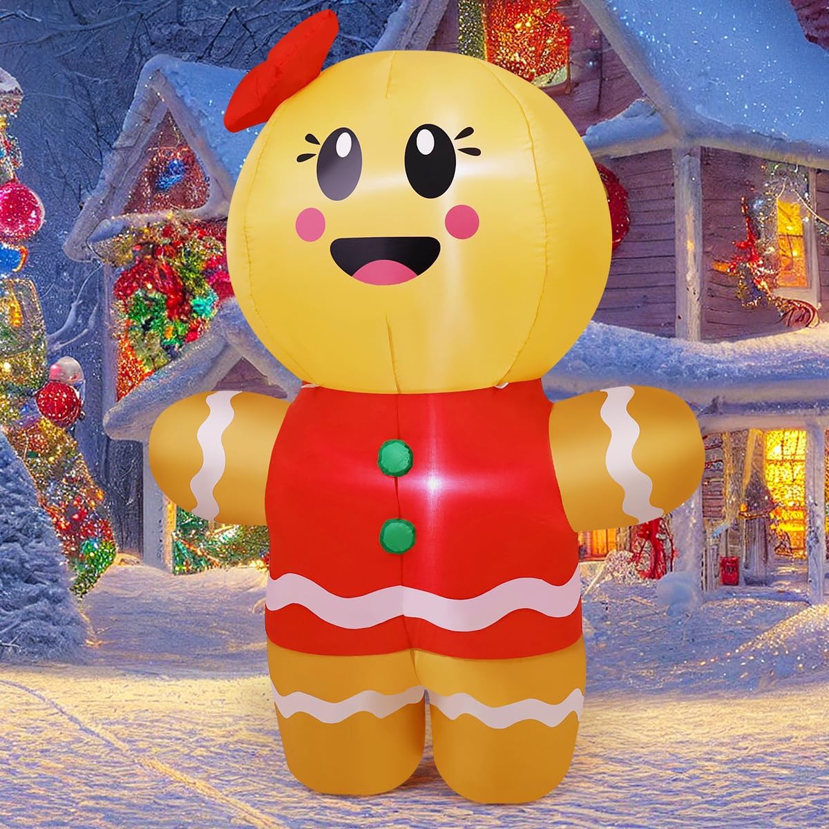 GOOSH 6.7 FT Christmas Inflatables Gingerbread Outdoor Decorations Blow ...