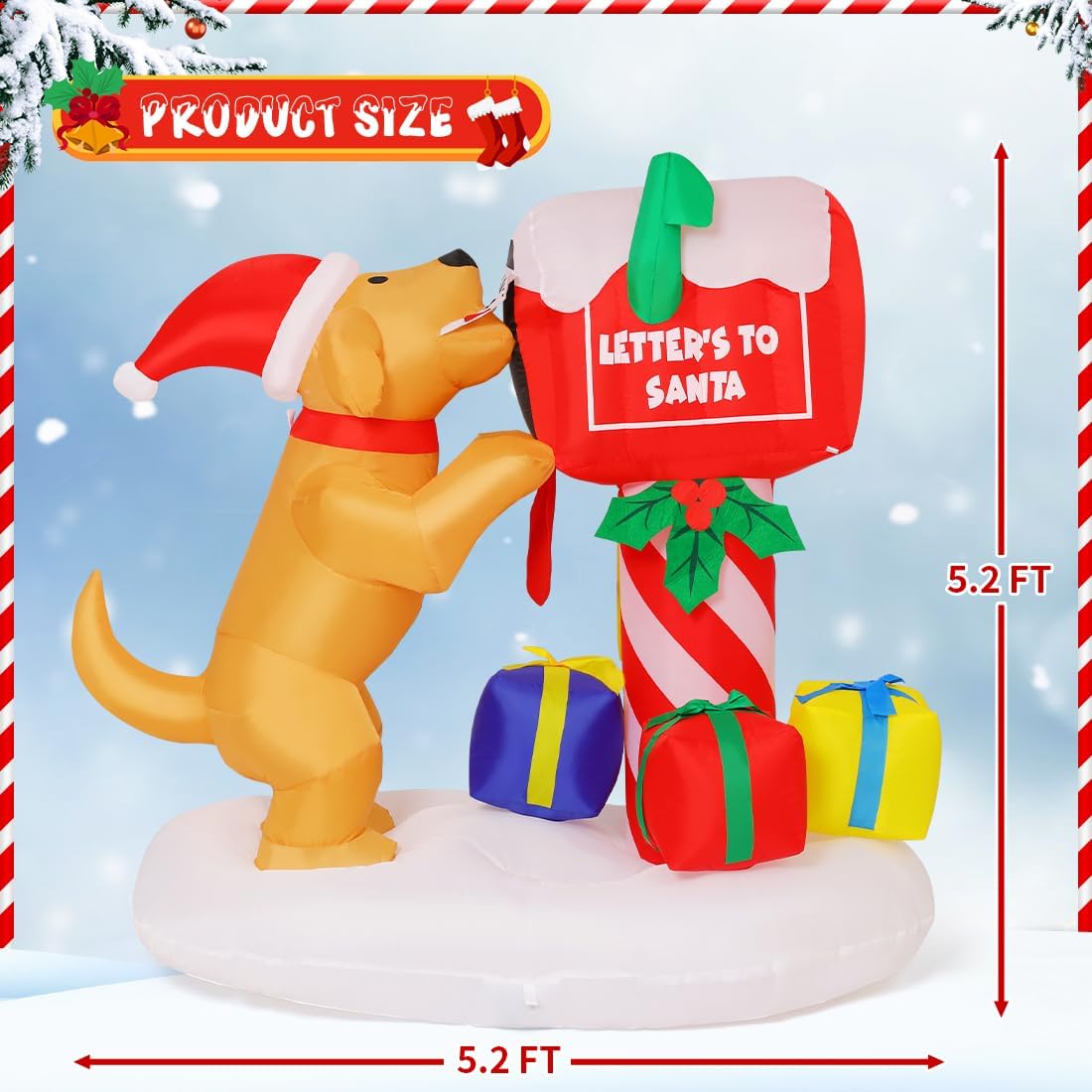 GOOSH 5FT Christmas Inflatables Blow Up Dog and Newspaper Box Inflatable with Built-in LEDs