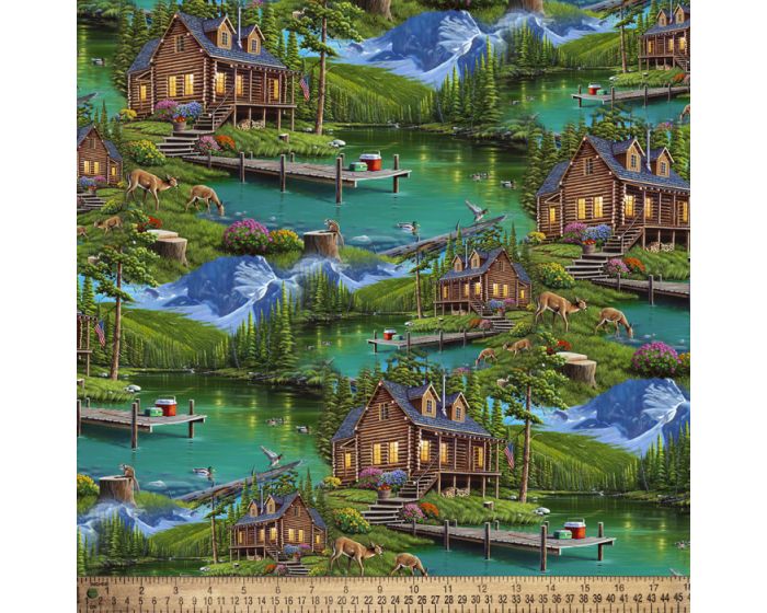Cabin on the Lake Cotton Fabric | By the Yard | Sewing and Crafting | 44 inches wide