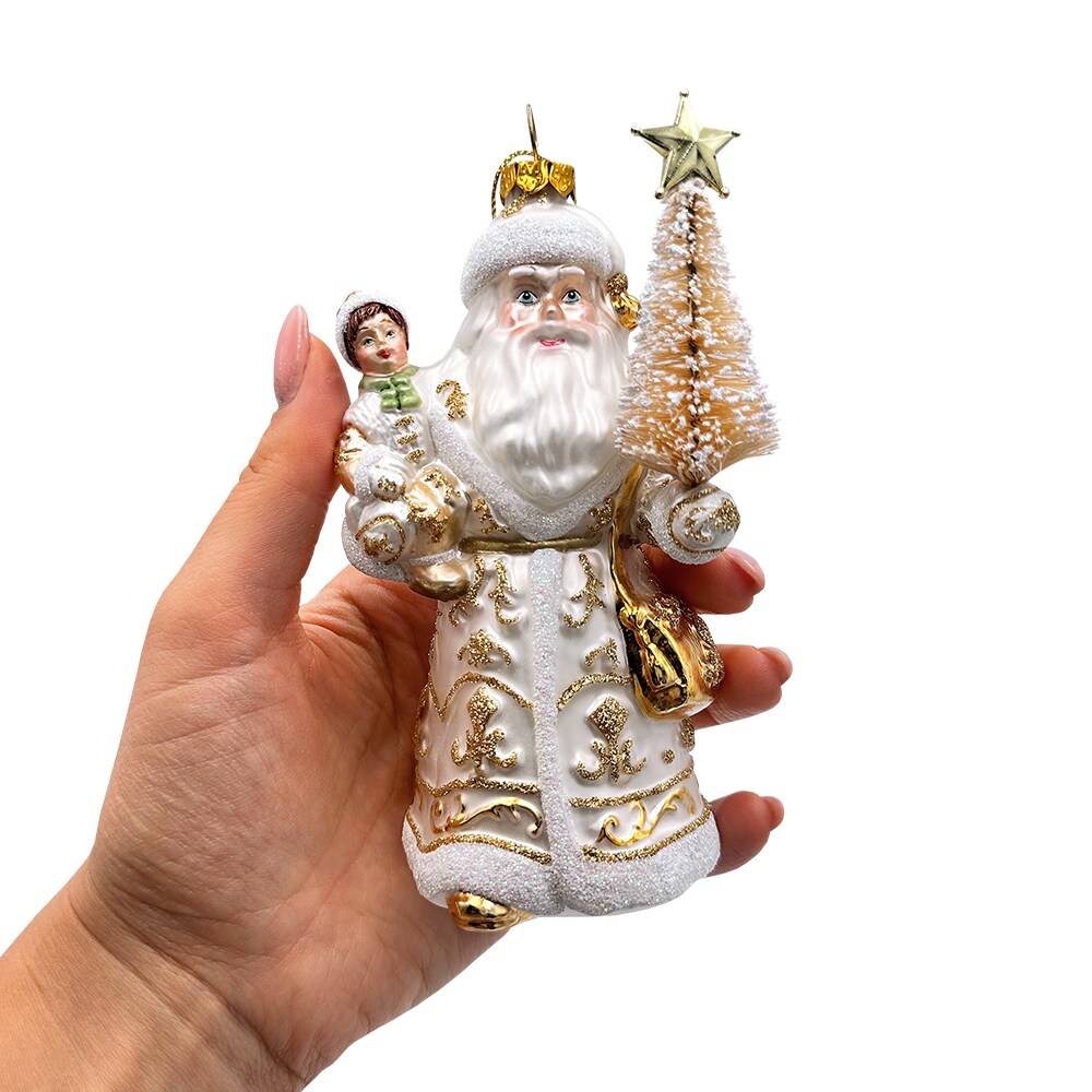 Radiant Gold Santa Claus Glass Christmas Ornament, Holiday Tree Decoration