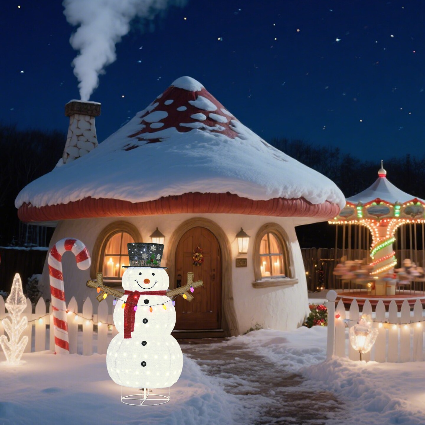 Plush Lantern Snowman with 200 White LED Lights Indoor Outdoor Christmas Decoration 60 Inches