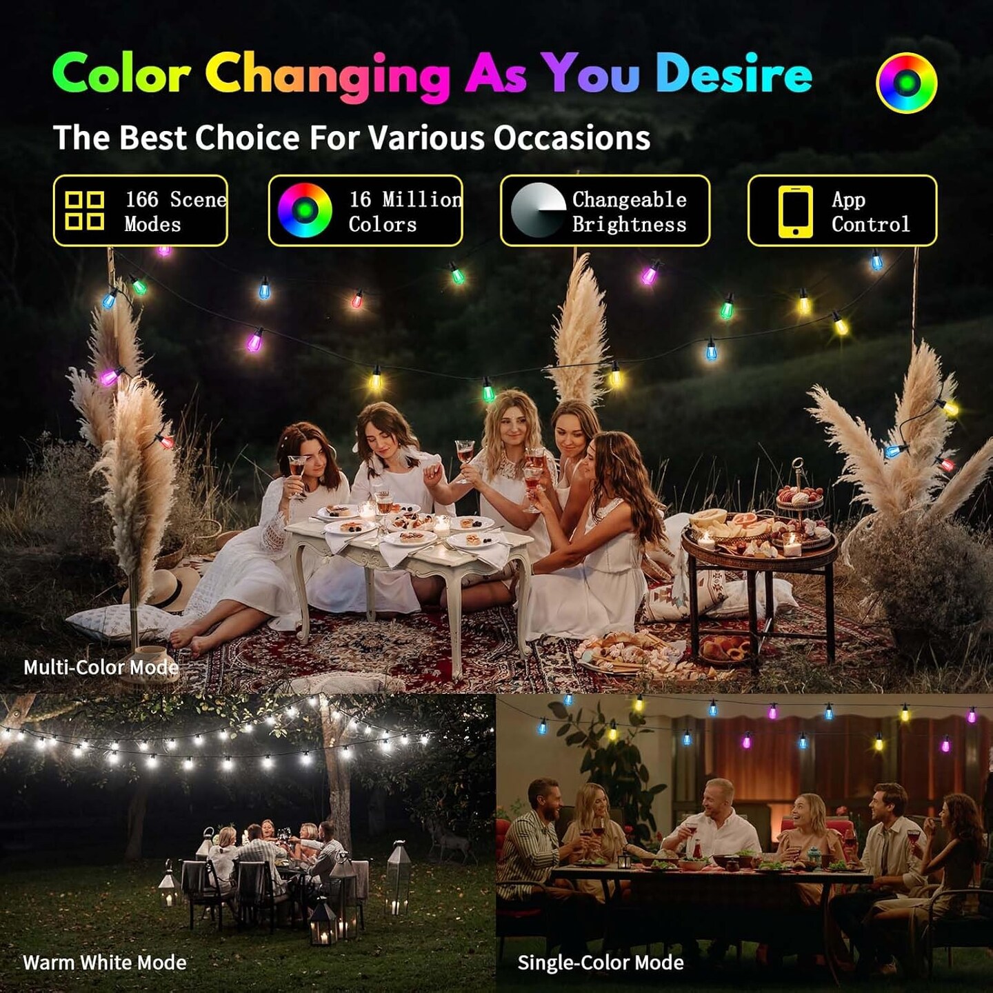 Color Changing Outdoor String Lights with 20 Bulbs - 50 FT (Multicolor)
