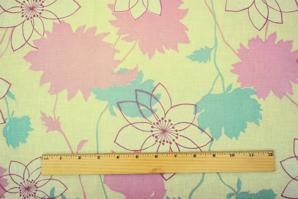 Yellow-Pink Multi Floral Printed Cotton Gauze Woven Fabric By the Yard