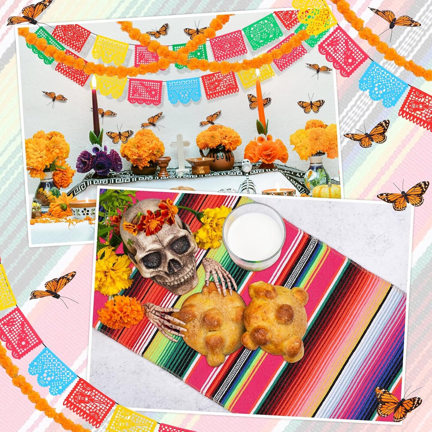 2 Pcs Mexican Cross Wall Decor Floral Day of The Dead Decoration (Floral)