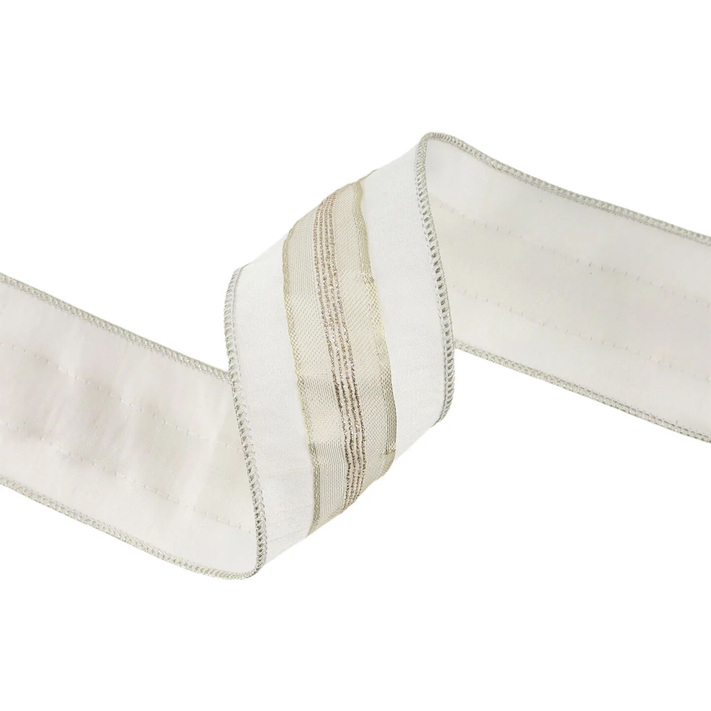 LaRibbons 2 1/2&#x22; Wired Dupioni Ribbon | Ivory w/ Platinum Trim | 5 Yard Roll