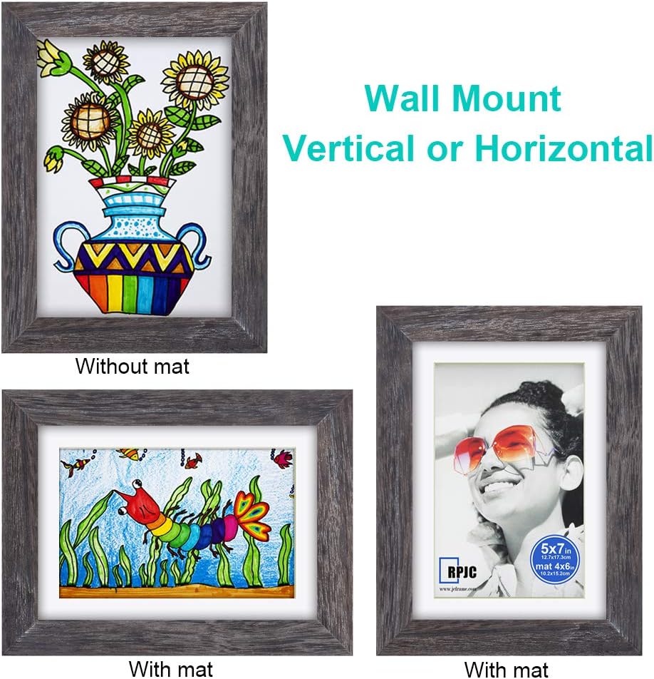 5x7 inch Picture Frame Made of Solid Wood and High Definition Glass Display Pictures 4x6(Driftwood)7"L x 5"W