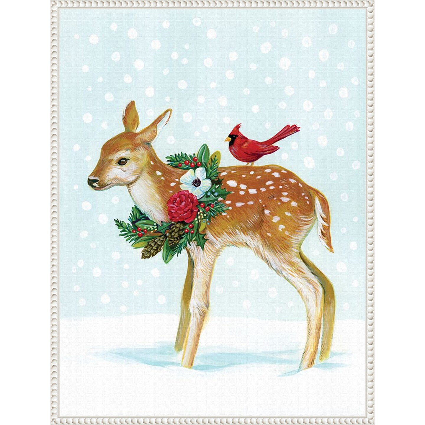 Winter Woodland Creatures with Cardinals II by Laura Marr 23-in. W x 30-in. H. Canvas Wall Art Print Framed