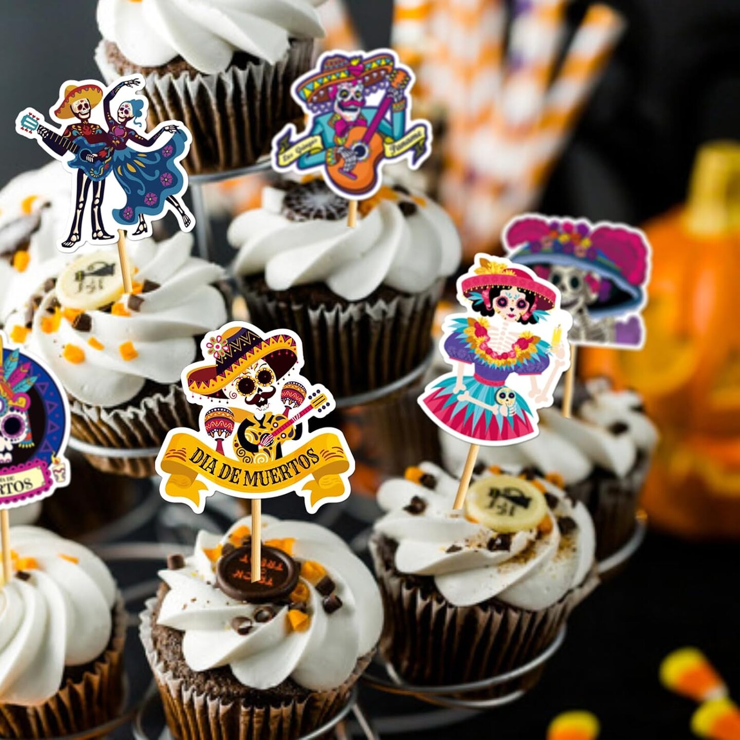 40Pcs Halloween Day of the Dead Cupcake Topper Pick
