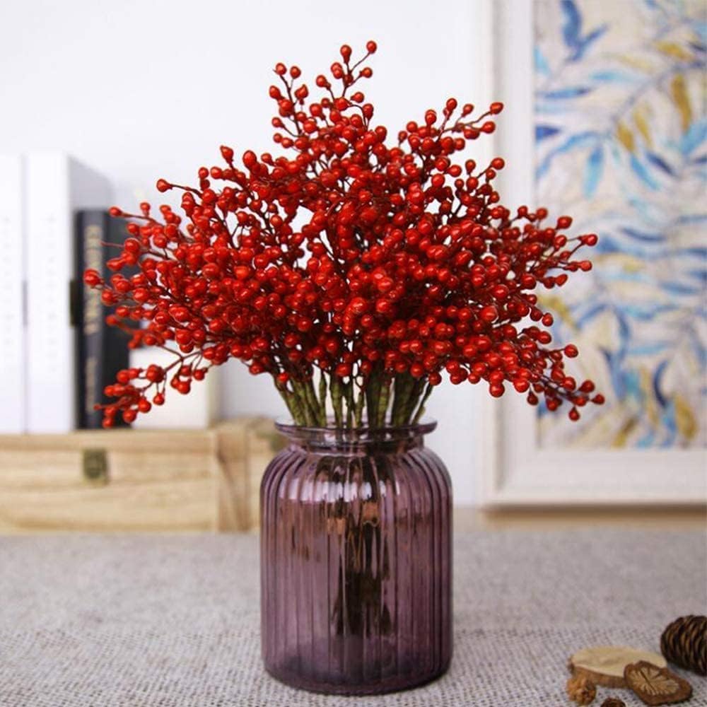 Artificial Red Berry Stems 8 Pack (Christmas Red-8)