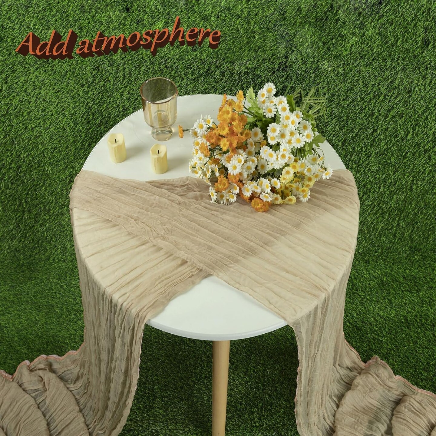 13.3FT Long Sand Cheesecloth Table Runner Boho Table Runner Transparent Rustic(Sand)160"L x 35"W