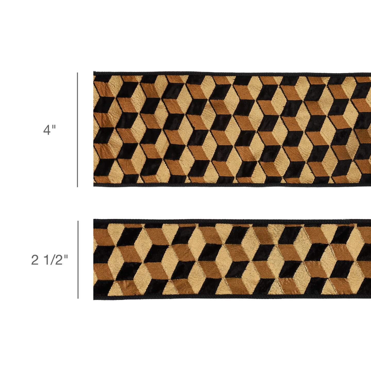 LaRibbons 4" - 2 1/2" Wired Velvet Ribbon | 3D Block Foil Print on Black | 5 Yard Roll