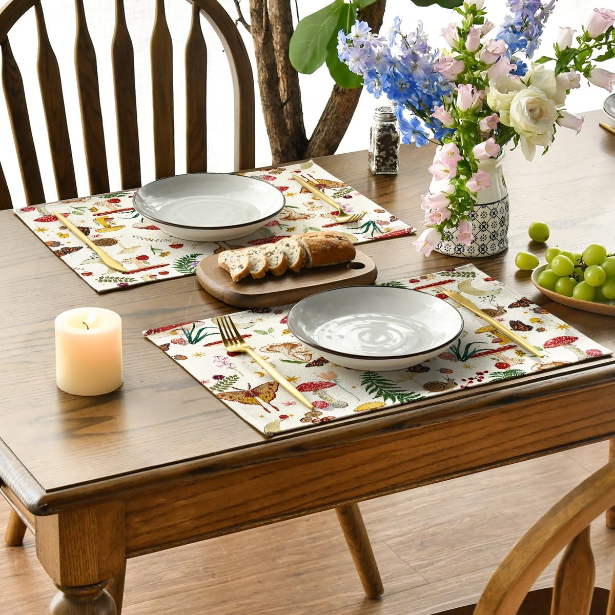 Beige Modern Mushroom Placemats Set of 4(Beige/Red)