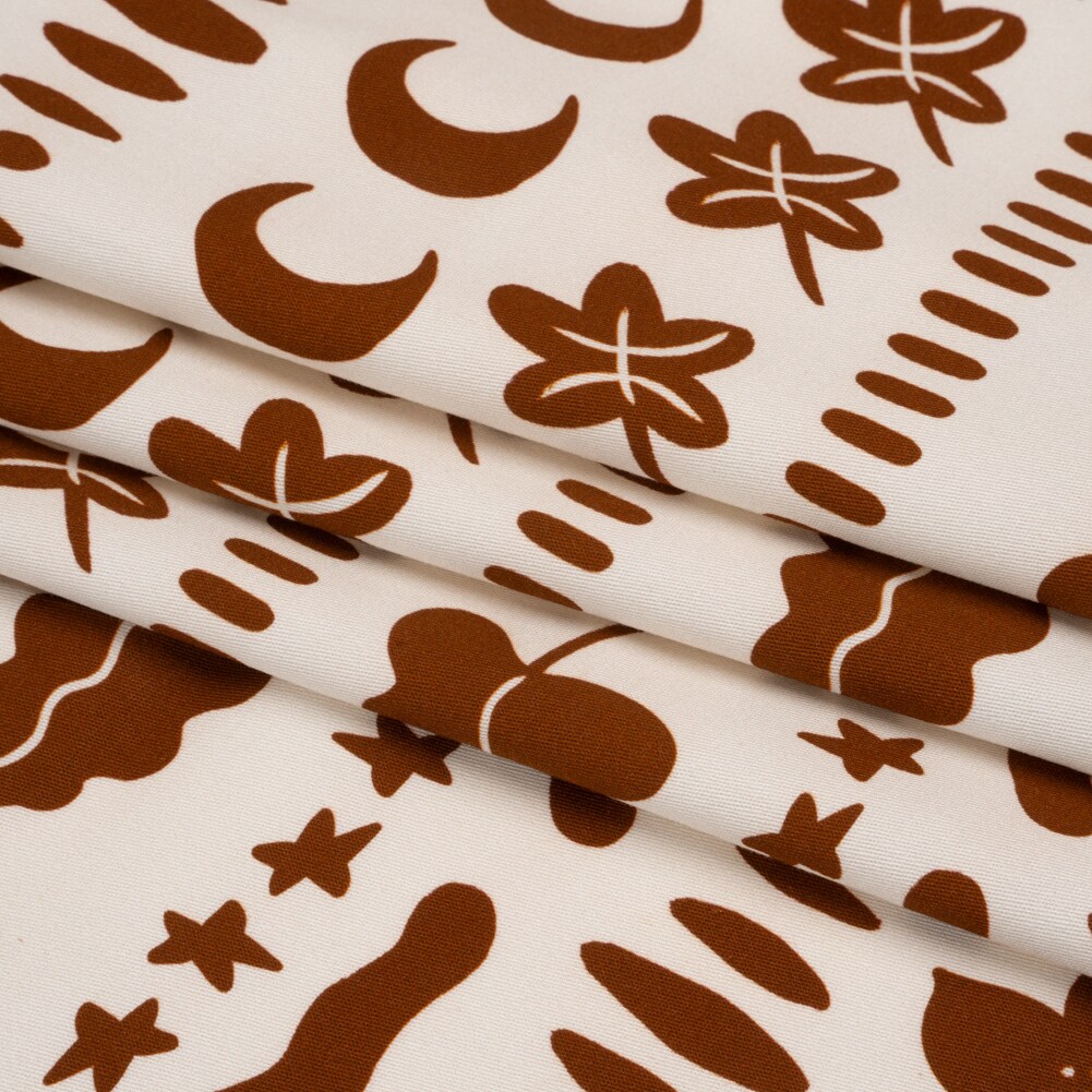 1 Yard Brown Cartoon Objects Stripes Star Anise Stretch Cotton Twill Print Fabric