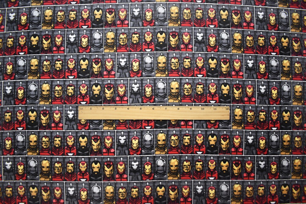 Gray-Red-Multi Cotton Marvel Iron Man Printed Quilting Woven Fabric By the Yard