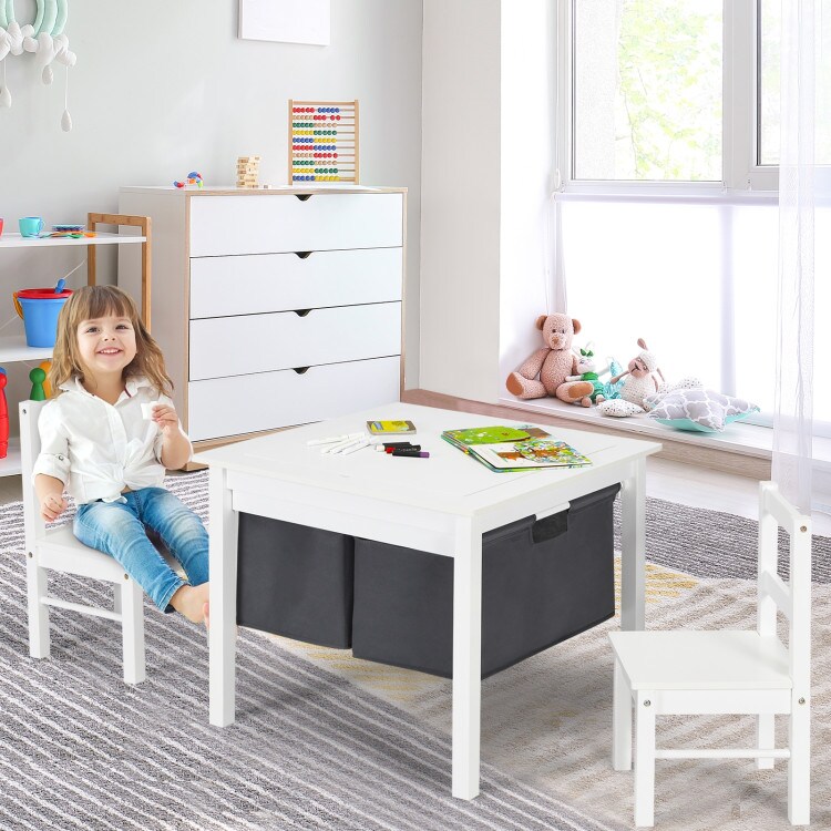 Kids Activity Table and Chair Set with Storage Drawers and Building Block Art Play for Ages 3-8