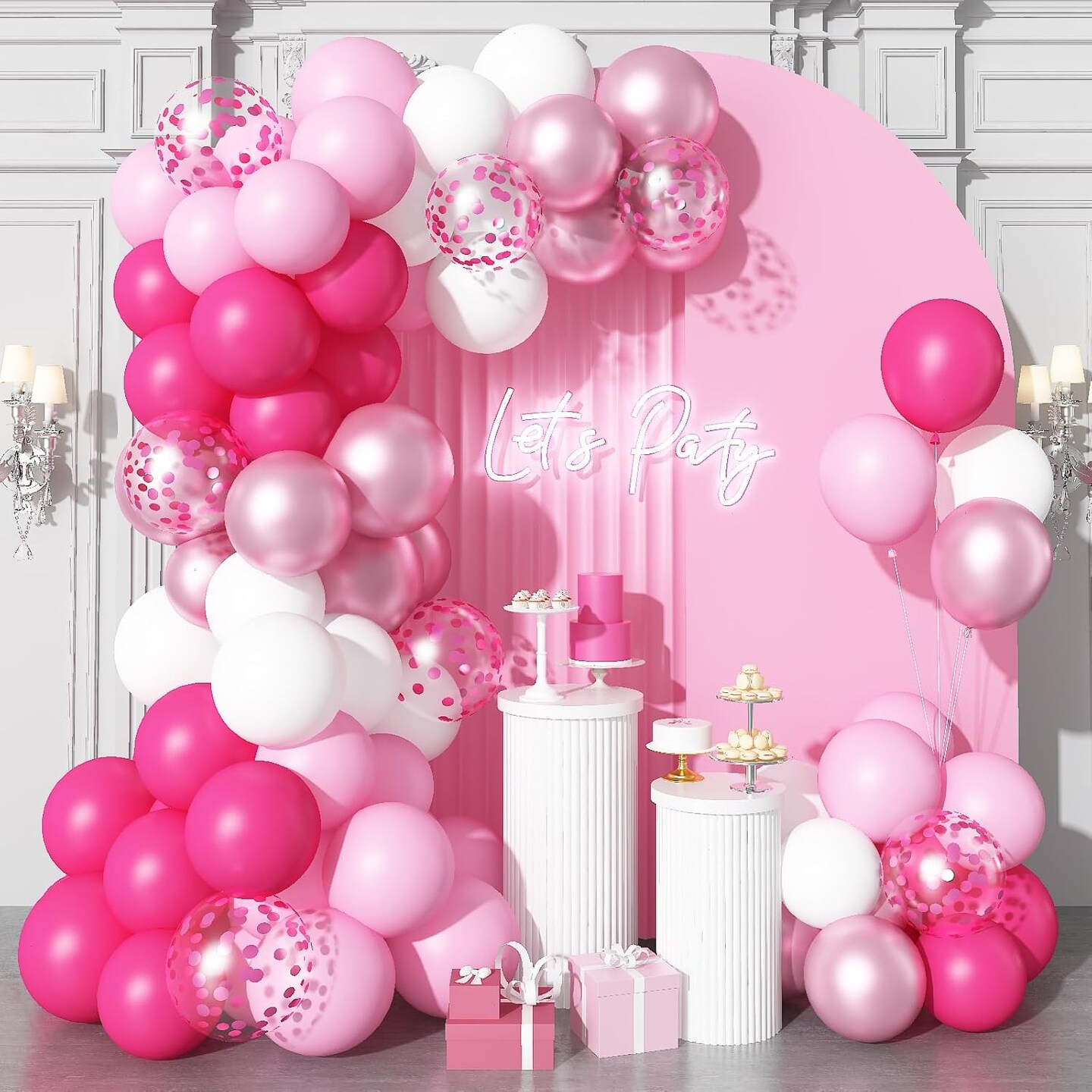 Pink Balloons Set 12 Inch Hot Pink and White Balloons (Pink White)