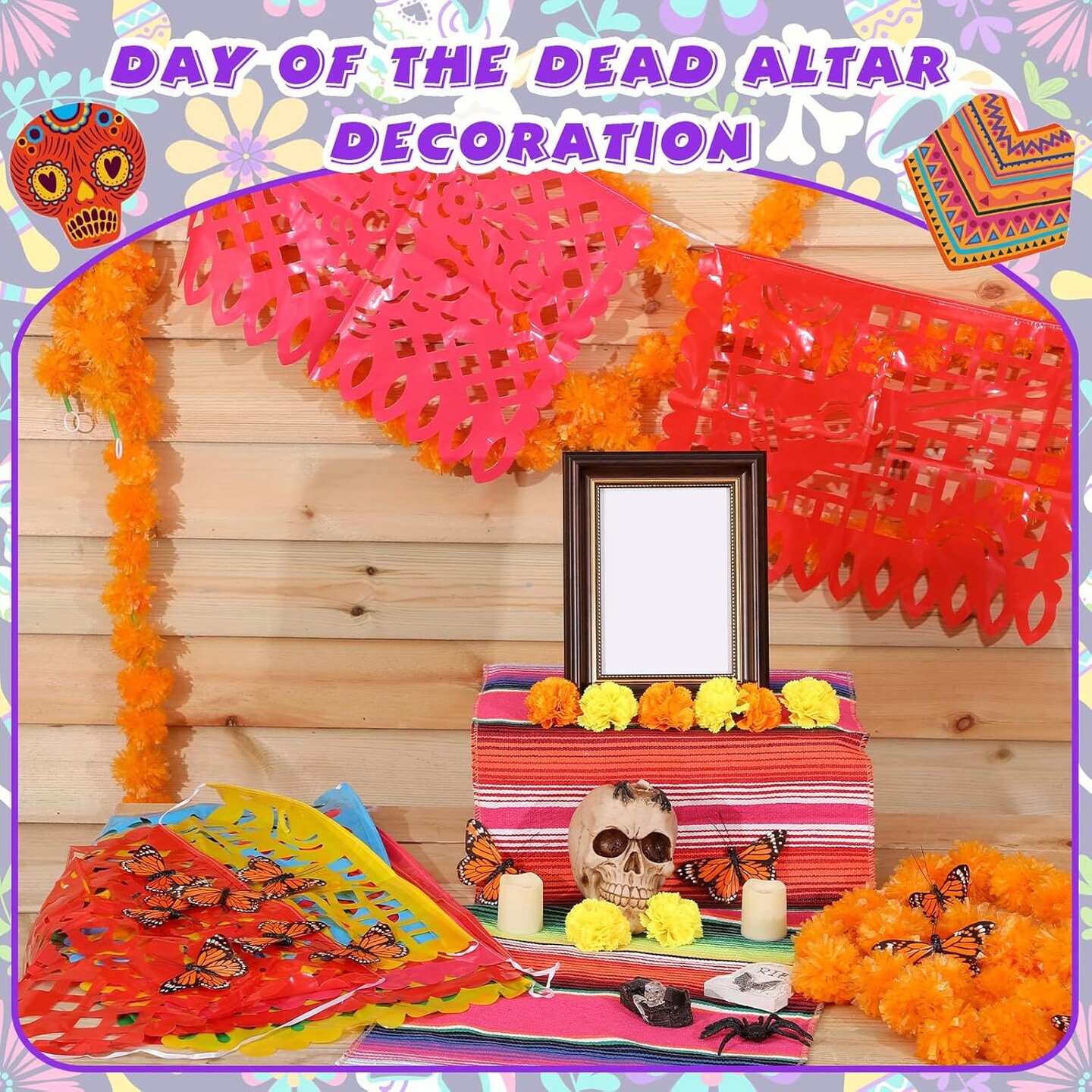 2 Pcs Mexican Cross Wall Decor Floral Day of The Dead Decoration (Floral)