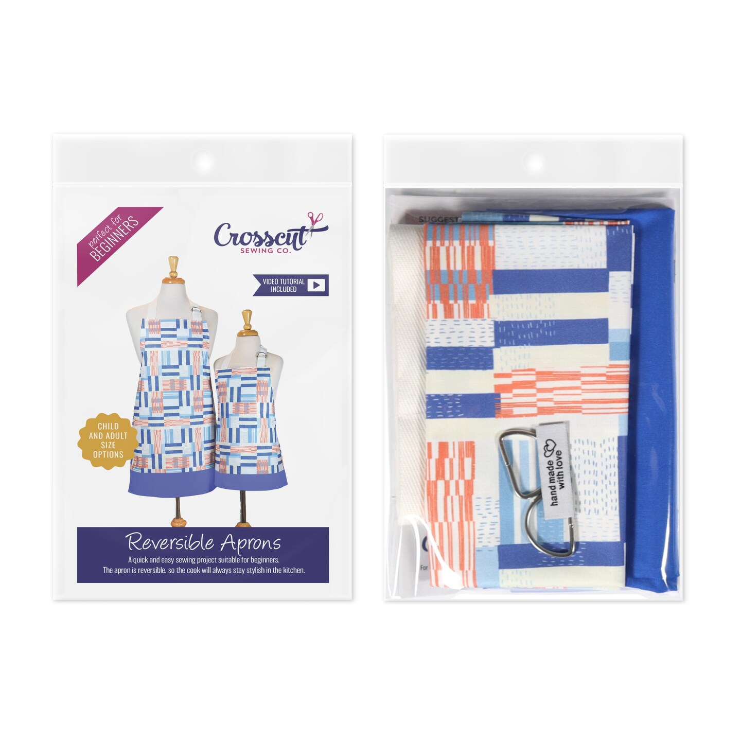 Crosscut Sewing Co.® Apron Sewing Project Kit - Easy DIY Sewing Project for Beginners with Fabric, Pattern & Video Tutorial