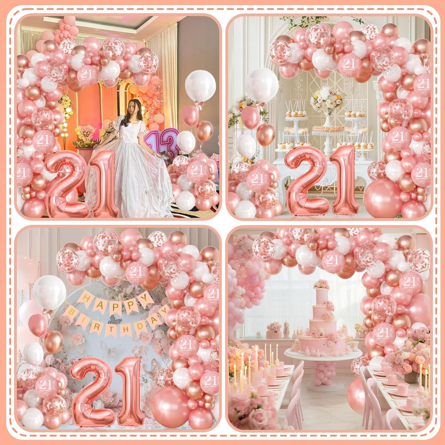 100pcs 21st Birthday Decorations for Her, 21st Birthday Balloons 18/12/10/5 Inches (Rose Gold)