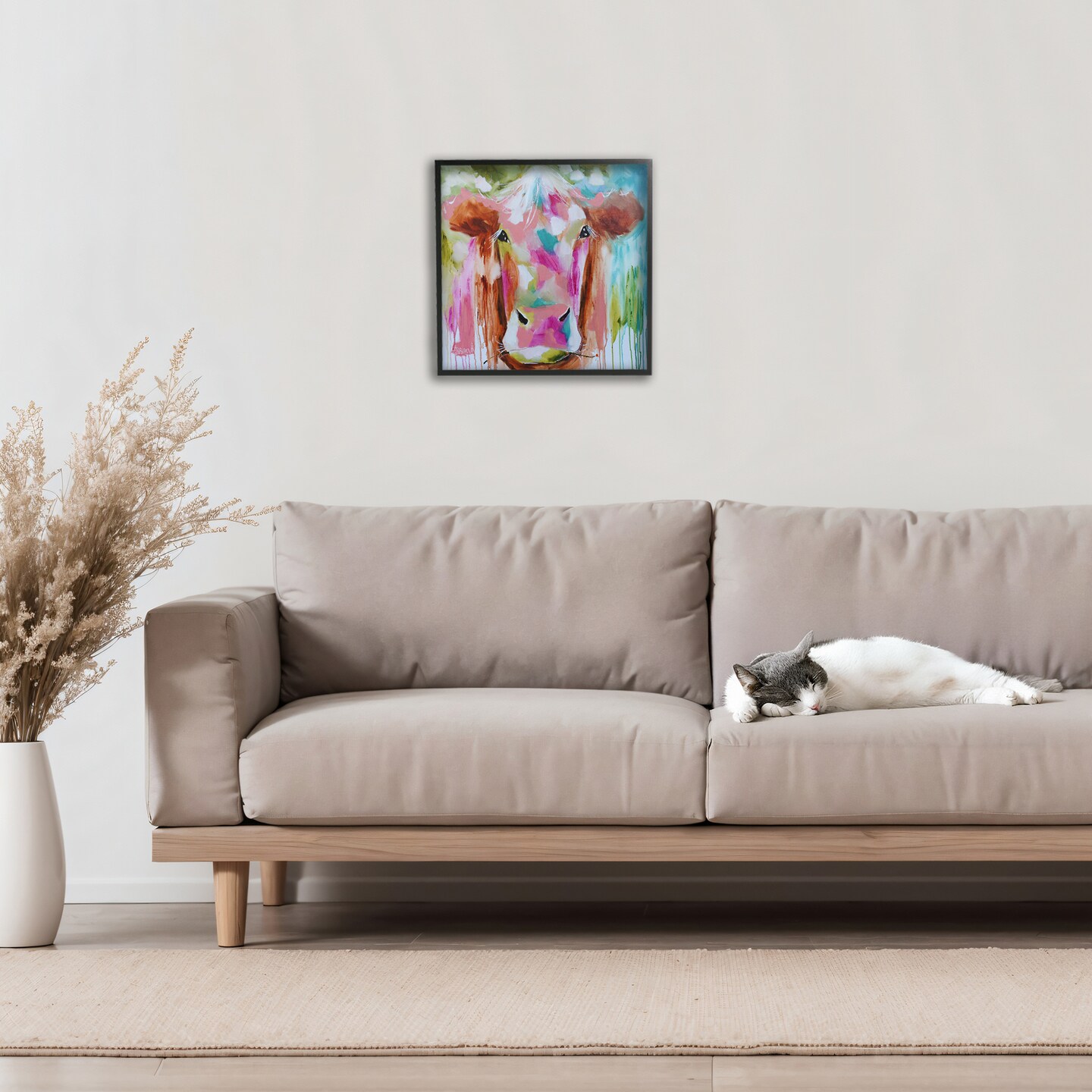 Stupell Industries Expressionist Vibrant Cow Framed Giclee, design by Amanda Brooks