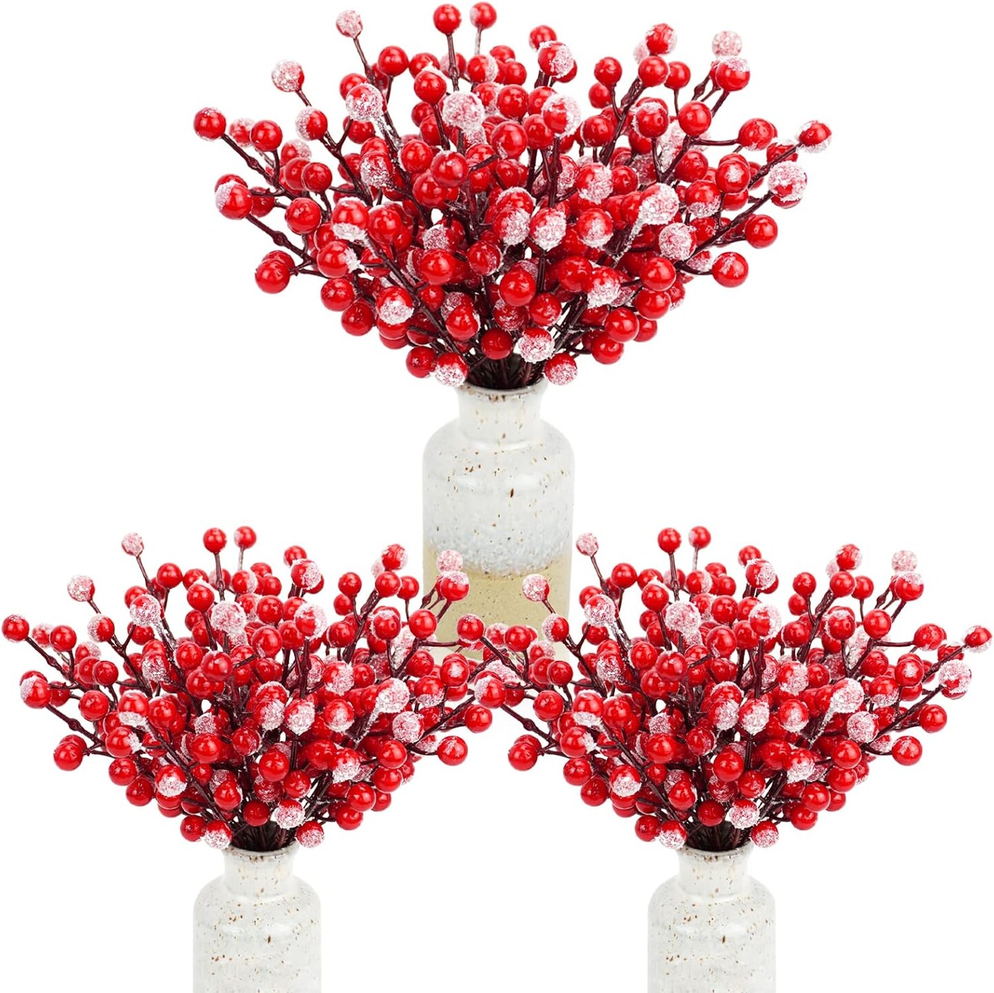 24 PCS Artificial Holly Berry Stems (Red)