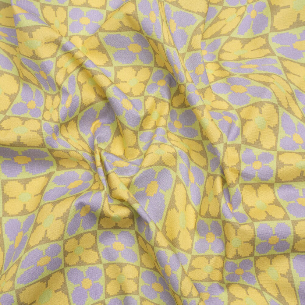 1 Yard Lemon Cyber Checkers Stretch Cotton Poplin Fabric