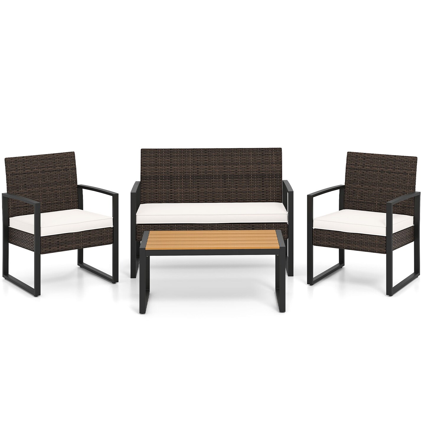 4-Piece Outdoor Patio Furniture Set with Cushions and Coffee Table